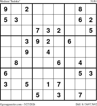 The grouppuzzles.com Medium Sudoku puzzle for Wednesday May 27, 2026