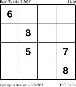 The grouppuzzles.com Easy Sudoku-4-5678 puzzle for Monday June 2, 2025