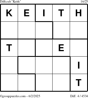 The grouppuzzles.com Difficult Keith puzzle for Monday June 2, 2025