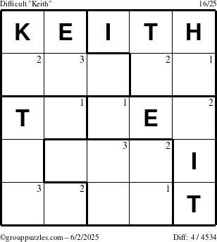 The grouppuzzles.com Difficult Keith puzzle for Monday June 2, 2025 with the first 3 steps marked