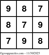 The grouppuzzles.com Answer grid for the TicTac-789 puzzle for Sunday November 30, 2025