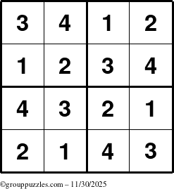 The grouppuzzles.com Answer grid for the Sudoku-4 puzzle for Sunday November 30, 2025
