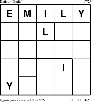 The grouppuzzles.com Difficult Emily puzzle for Sunday November 30, 2025