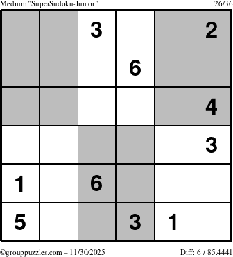 The grouppuzzles.com Medium SuperSudoku-Junior puzzle for Sunday November 30, 2025