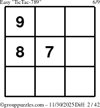 The grouppuzzles.com Easy TicTac-789 puzzle for Sunday November 30, 2025