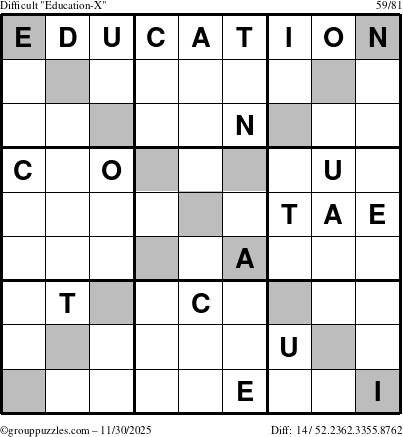 The grouppuzzles.com Difficult Education-X puzzle for Sunday November 30, 2025