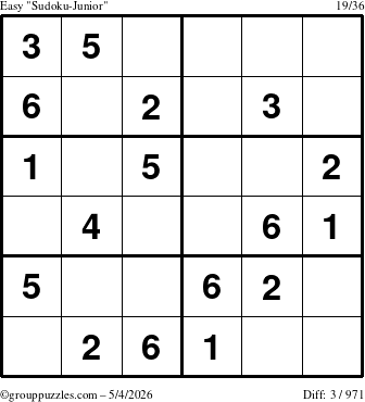 The grouppuzzles.com Easy Sudoku-Junior puzzle for Monday May 4, 2026