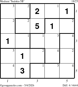 The grouppuzzles.com Medium Sudoku-5B puzzle for Monday May 4, 2026 with all 4 steps marked