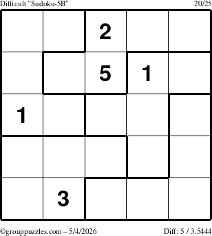 The grouppuzzles.com Difficult Sudoku-5B puzzle for Monday May 4, 2026