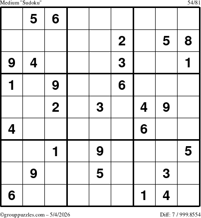 The grouppuzzles.com Medium Sudoku puzzle for Monday May 4, 2026