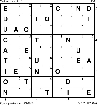 The grouppuzzles.com Medium Education-c1 puzzle for Monday May 4, 2026 with all 7 steps marked