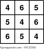 The grouppuzzles.com Answer grid for the TicTac-456 puzzle for Monday October 12, 2026