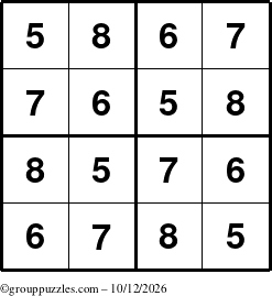 The grouppuzzles.com Answer grid for the Sudoku-4-5678 puzzle for Monday October 12, 2026