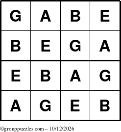 The grouppuzzles.com Answer grid for the Gabe puzzle for Monday October 12, 2026