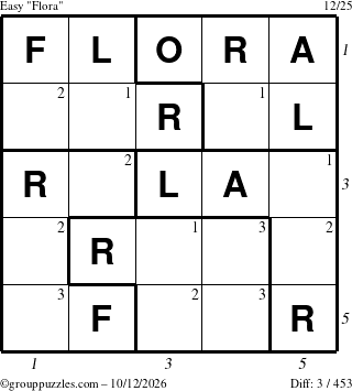 The grouppuzzles.com Easy Flora puzzle for Monday October 12, 2026, suitable for printing, with all 3 steps marked