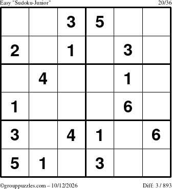 The grouppuzzles.com Easy Sudoku-Junior puzzle for Monday October 12, 2026