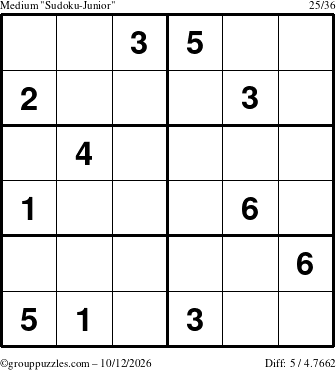The grouppuzzles.com Medium Sudoku-Junior puzzle for Monday October 12, 2026