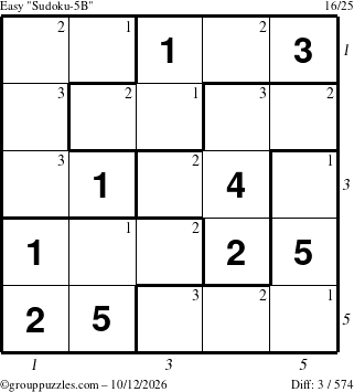 The grouppuzzles.com Easy Sudoku-5B puzzle for Monday October 12, 2026 with all 3 steps marked