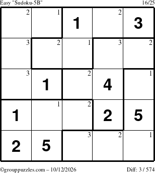 The grouppuzzles.com Easy Sudoku-5B puzzle for Monday October 12, 2026 with the first 3 steps marked