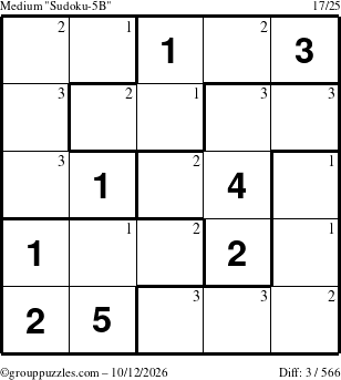 The grouppuzzles.com Medium Sudoku-5B puzzle for Monday October 12, 2026 with the first 3 steps marked