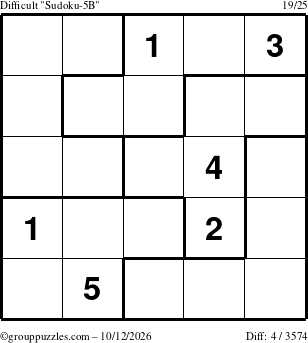 The grouppuzzles.com Difficult Sudoku-5B puzzle for Monday October 12, 2026