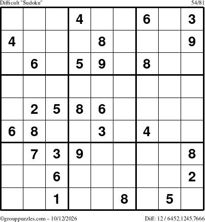 The grouppuzzles.com Difficult Sudoku puzzle for Monday October 12, 2026