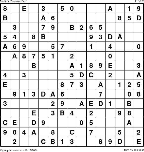 The grouppuzzles.com Medium Sudoku-15up puzzle for Monday October 12, 2026