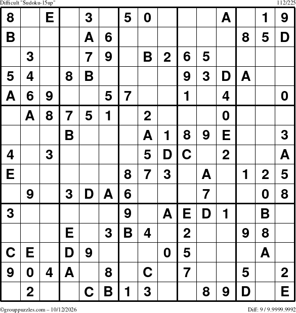 The grouppuzzles.com Difficult Sudoku-15up puzzle for Monday October 12, 2026