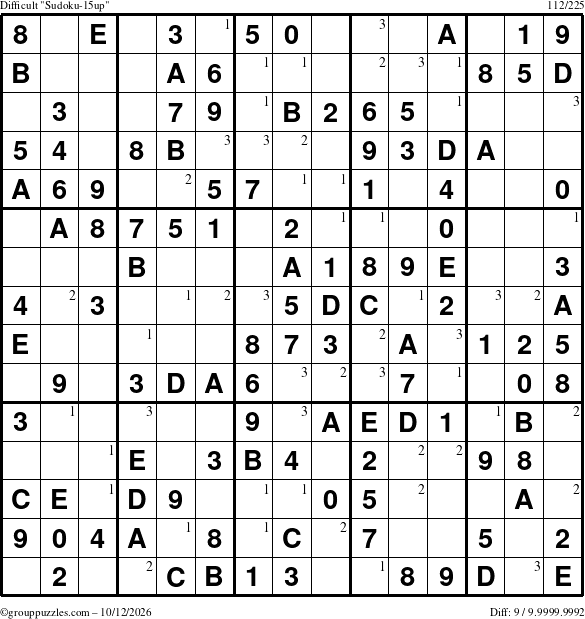 The grouppuzzles.com Difficult Sudoku-15up puzzle for Monday October 12, 2026 with the first 3 steps marked