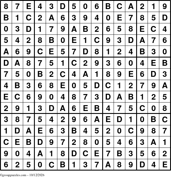 The grouppuzzles.com Answer grid for the Sudoku-15up puzzle for Monday October 12, 2026