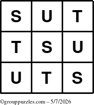 The grouppuzzles.com Answer grid for the TicTac-STU puzzle for Thursday May 7, 2026