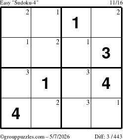 The grouppuzzles.com Easy Sudoku-4 puzzle for Thursday May 7, 2026 with the first 3 steps marked