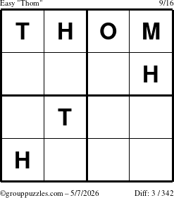 The grouppuzzles.com Easy Thom puzzle for Thursday May 7, 2026
