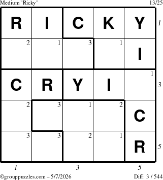 The grouppuzzles.com Medium Ricky puzzle for Thursday May 7, 2026, suitable for printing, with all 3 steps marked