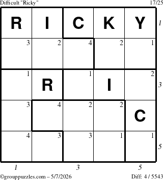 The grouppuzzles.com Difficult Ricky puzzle for Thursday May 7, 2026 with all 4 steps marked