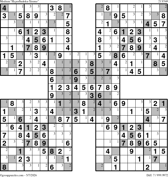The grouppuzzles.com Medium cover-HyperXtreme puzzle for Thursday May 7, 2026 with the first 3 steps marked