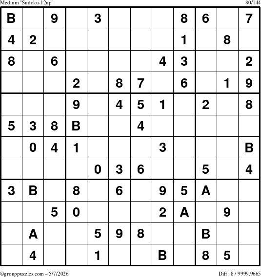 The grouppuzzles.com Medium Sudoku-12up puzzle for Thursday May 7, 2026