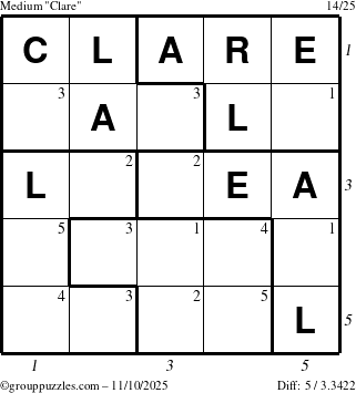 The grouppuzzles.com Medium Clare puzzle for Monday November 10, 2025 with all 5 steps marked