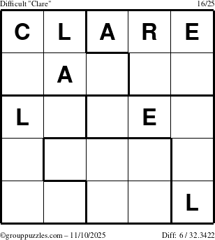 The grouppuzzles.com Difficult Clare puzzle for Monday November 10, 2025