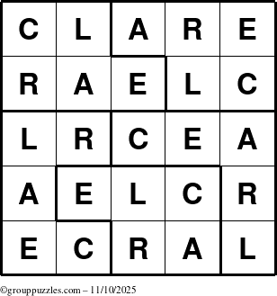 The grouppuzzles.com Answer grid for the Clare puzzle for Monday November 10, 2025