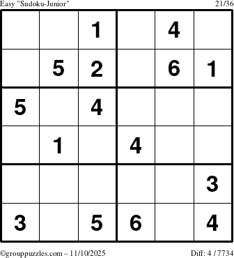 The grouppuzzles.com Easy Sudoku-Junior puzzle for Monday November 10, 2025