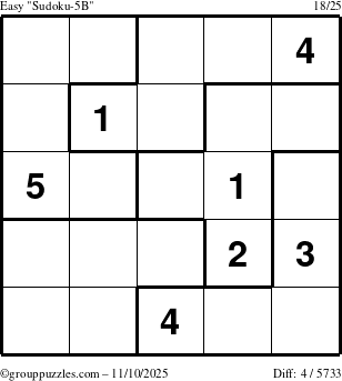 The grouppuzzles.com Easy Sudoku-5B puzzle for Monday November 10, 2025
