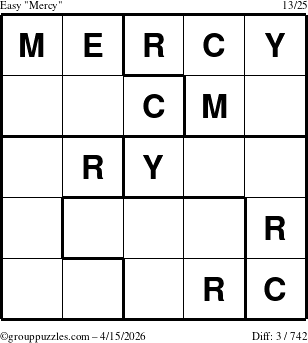 The grouppuzzles.com Easy Mercy puzzle for Wednesday April 15, 2026