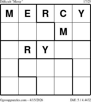The grouppuzzles.com Difficult Mercy puzzle for Wednesday April 15, 2026