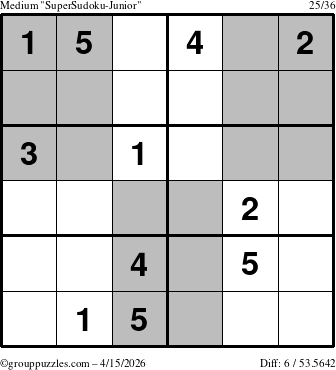 The grouppuzzles.com Medium SuperSudoku-Junior puzzle for Wednesday April 15, 2026