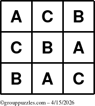 The grouppuzzles.com Answer grid for the TicTac-ABC puzzle for Wednesday April 15, 2026