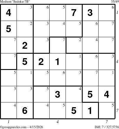 The grouppuzzles.com Medium Sudoku-7B puzzle for Wednesday April 15, 2026 with all 7 steps marked