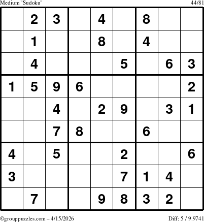 The grouppuzzles.com Medium Sudoku puzzle for Wednesday April 15, 2026