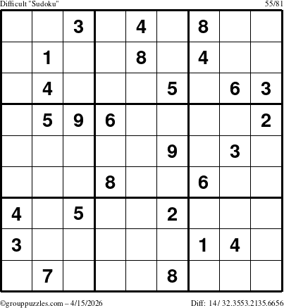 The grouppuzzles.com Difficult Sudoku puzzle for Wednesday April 15, 2026