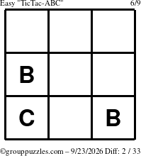The grouppuzzles.com Easy TicTac-ABC puzzle for Wednesday September 23, 2026